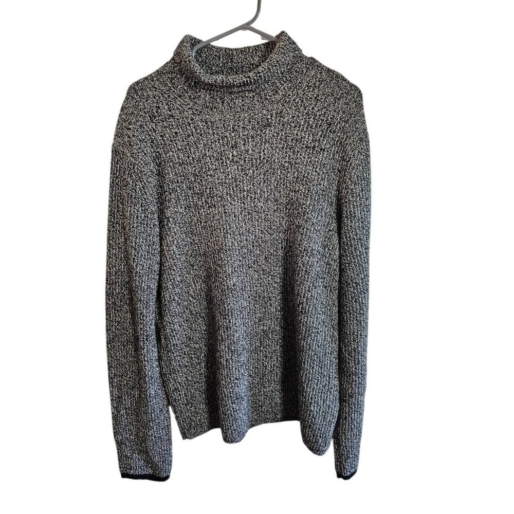 Banana Republic Merino Wool Sweater Mens L Black White Marled Rib Knit Mock Neck - Picture 2 of 7